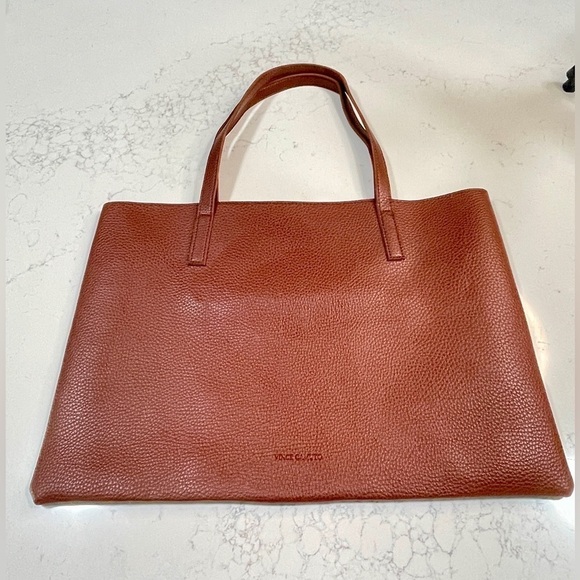 Vince Camuto Handbags - Vince Camuto Luck Vegan Leather Pebbled Brown Black Stripe Tote